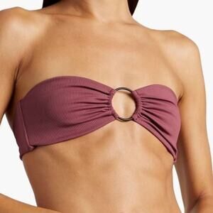 ONIA Luna Ribbed O-ring Bandeau Bikini Top Maroon Casual Medium
